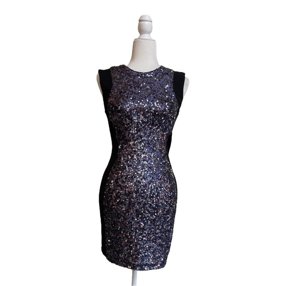 French Connection Sequins Sleeveless Bodycon Mini Dress Women Size6 Stretch - Picture 1 of 17